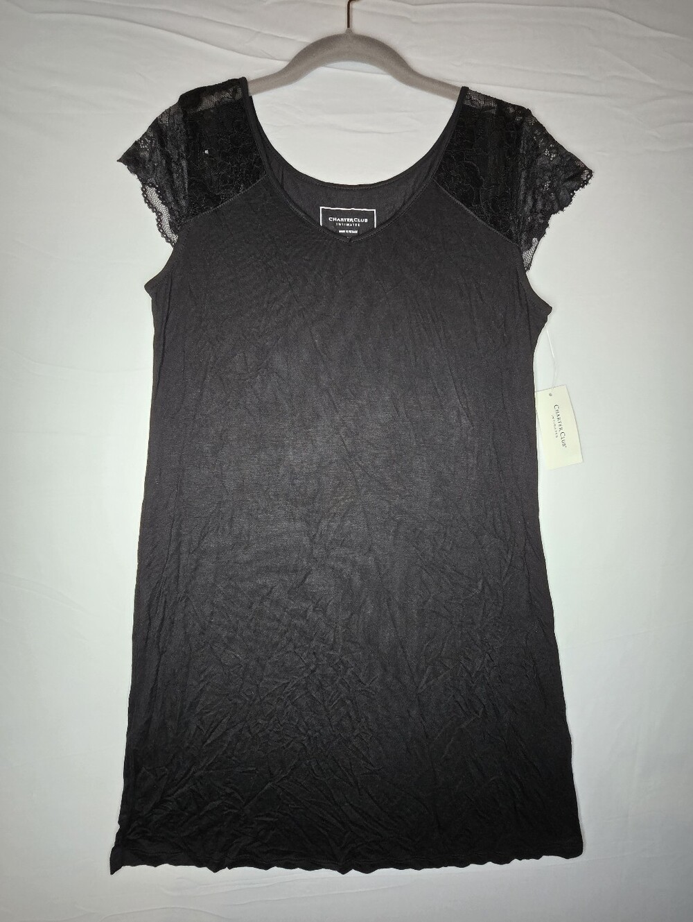 Charter Club Women's Lace-Trim Chemise Nightgown Black